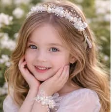Tiara e Bracelete Infantil Daminha de Honra Coroa Noiva Ensaio Fotográfico Batizado Festa Casamento