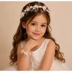 Tiara + Bracelete Infantil Conjunto Acessórios Casamento Noivinha Daminha Florista