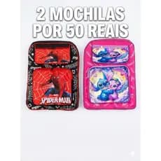 kit com 2 Mochilas Escolar Infantil Grande Menino e Menina Desenho