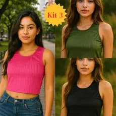 Kit 3 Blusa Regata Suplex Premium Feminina