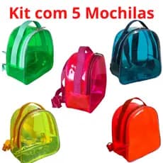 Kit 5 Mochila plástico Transparente Piscina Praia Lembrança Aniversário Neon