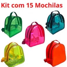 Kit 15 Mochilas Plastico Transparente Neon Festa Aniversario
