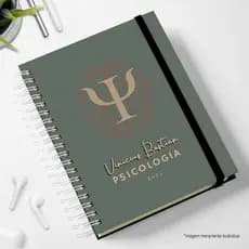 agenda 2026 com logo psicologia verde personalizado nome psicólogo psicóloga capa dura planner