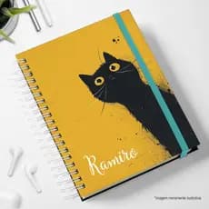 Agenda A5 gatinho preto amarelo fofo 2026 personalizada com nome Planner inteligente alame pais