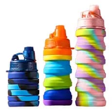Garrafa Copo De Água Dobrável Borracha Silicone 500ml Rosa Azul