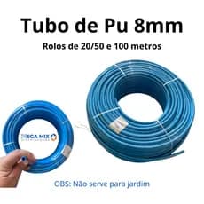 Mangueira Pneumática Azul Tubo PU 8mm – Rolo 20 - 50 e 100 Metros Flexível
