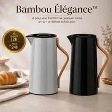 Garrafa Térmica 1L Café Chá Alça de Bambu Ampola de Vidro Quente 12h Fria 24h Moderna Premium