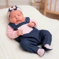 Conjunto Roupa Infantil Menina Body Manga Longa Jardineira Chiquinha 03 Peças