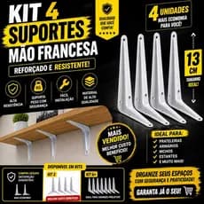 Kit 4 Suportes Mão Francesa 13cm Reforçado Branco Para Prateleira Nicho Armário Estante