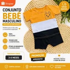 Conjunto Bebê Masculino Verão Roupa Infantil Menino Camiseta Shorts Algodão tamanho único do 6-9 meses
