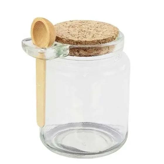 kit 2 Pote de Vidro 250ml Porta Temperos e Condimentos com Tampa de Rolha + Colher de Bambu,açucareiro