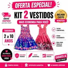 Kit 2 Vestidos Infantil Menina Temático Moda Festa Casual 2 a 10 Anos Promoção