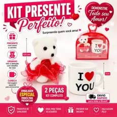 Kit Presente Amor Ursinho + Caneca I Love You Romântico Dia dos Namorados dia da maes Criativo Fofo 2 Peças
