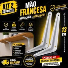 Kit 2 Suportes Mão Francesa 13cm Reforçado Branco Alta Resistência Prateleira Parede