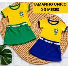 Conjunto Infantil  Brasil Feminino Blusa + Saia  Roupa Menina Copa Brasil tamanho único do 0-3 meses