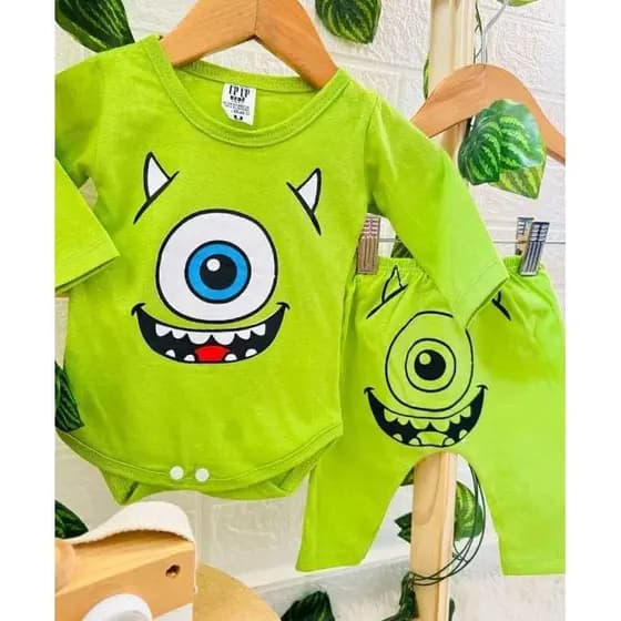 conjunto body infantil bebe tematico mostros s.a mike tamanho unico 0 ao 3 meses