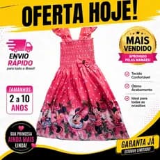 Vestido Infantil Menina Temático Vermelho Festa Casual Confortável 2 a 10 Anos