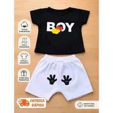 Conjunto Bebê Masculino  Preto e Branco Roupa Infantil Verão Menino Curta tamanho unico 6-9 meses