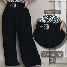 Calça Pantalona Feminina Plus Size Premium Cinto Dunas Moda Maior Alfaiataria Fluida Soltinha Curvy+