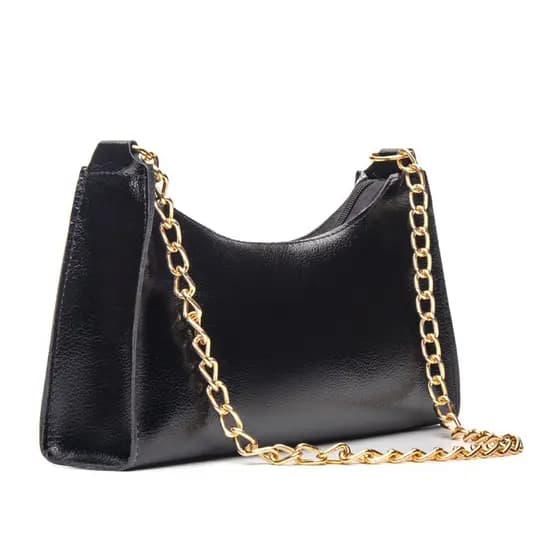 BOLSA FEMININA BAGUETES METALIZADA LISA PEQUENA CORRENTE DE OMBRO E DE MÃO  MEIA LUA CASUAL MODA!