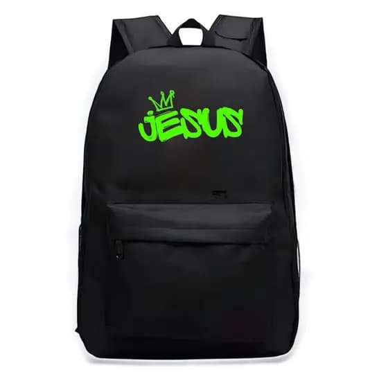 Mochila Escolar Unissex Grande Ziper e Bolso Lateral Reforçada Fé
