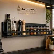 Prateleira Porta Temperos Preto Fosco Aço Organizador Cozinha Banheiro e Lavabo Luxo Parede Multiuso