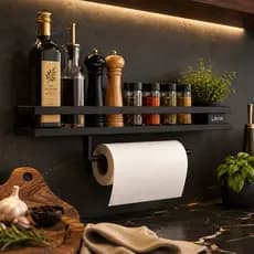 Prateleira Porta Temperos Preto Fosco Organizador Cozinha Suporte Utensílios Suspenso Porta Papel