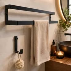 Suporte Porta Toalhas Banho Duplo Toalheiro Quadrado 60cm + Ganchinho Gancho Multiuso Suporte Lavabo