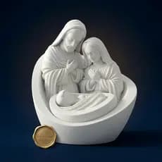 Presépio Sagrada Família Branco Ornamento com Estatuetas Maria José Jesus Oração Fé Casa Premium