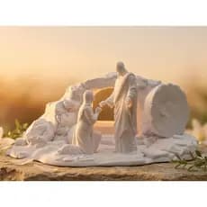 Escultura Cristo Ressuscitado com Maria Decorativo Religioso Cena do Túmulo Manhã de Páscoa Devoção