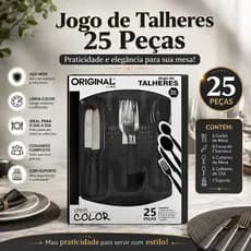 Jogo de Talheres Inox 25 Peças com Suporte Organizador Linha Color Premium