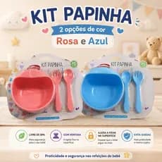 Kit Papinha Bebê Com Ventosa Livre BPA Rosa ou Azul