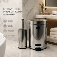 Kit Banheiro Aço Inox Premium Clink Lixeira 5L Com Pedal + Escova Sanitária Não é Plástico