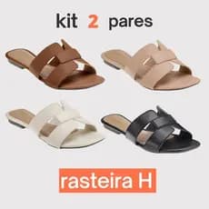 Sandália Feminina Kit 2 Pares Rasteira Tira H Chinelo Confortável Elegante Moda Social Dia A Dia