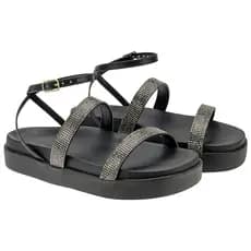 Sandália Feminina Rasteira Papete Plataforma Birken Tiras Strass Brilho Confortável Moda Casual