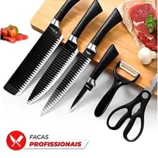 Kit 6 Peças Jogo De Facas Inox AntiAderente Cozinha Churrasco Descascador