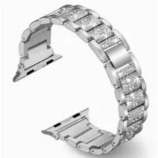 Pulseira elegante e robusta em aço inoxidável para Apple Watch com detalhes em diamante.