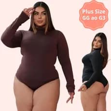 Body Feminino Manga Longa Gola Alta Plus Size Suplex Premium Moda Inverno Confortavel Bori com Fecho
