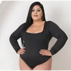 Body Decote Quadrado Plus Size Manga Longa Frio Segunda Pele Suplex Outono Inverno