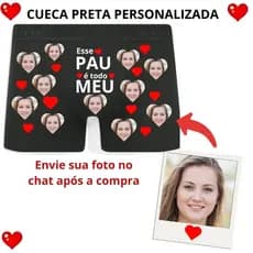 Cueca Preta Box Personalizada Presente Dia dos Namorados com Foto Esse Pau é Todo Meu