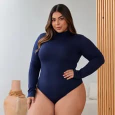 Body Feminino Manga Longa Gola Alta Plus Size Suplex Inverno Confortavel Bori com Fecho