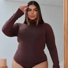 Body Feminino Manga Longa Gola Alta Plus Size Suplex Premium Moda Inverno Confortavel Bori com Fecho