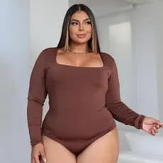 Body Feminino Manga Longa Decote Quadrado Plus Size Suplex Premium Moda Inverno Confortavel Bori com Fecho