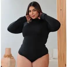 Body Feminino Manga Longa Gola Alta Plus Size Suplex Moda Inverno Confortavel Bori com Fecho