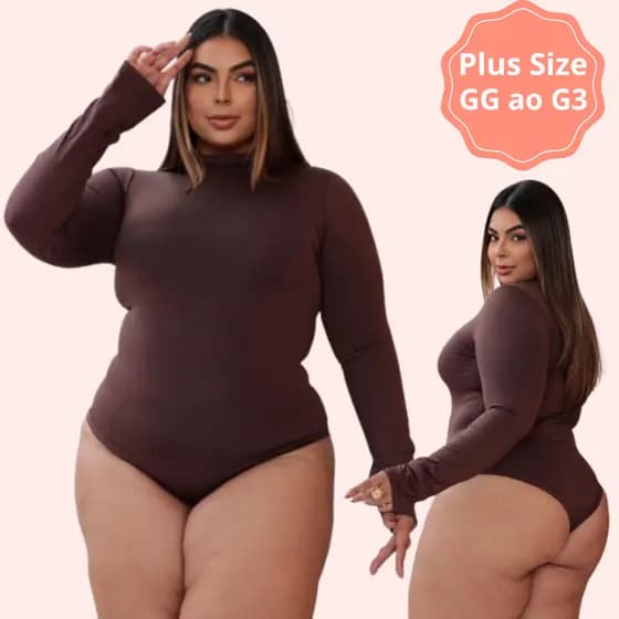 Kit 2 Body Feminino Manga Longa Gola Alta Plus Size Moda Inverno Confortavel Bori com Fecho