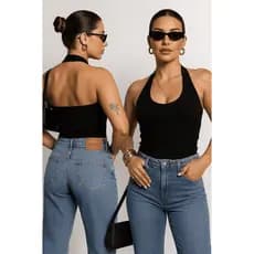 Blusa Feminina Frente Unica Com Costas Nua Ribana Canelada Plus Size