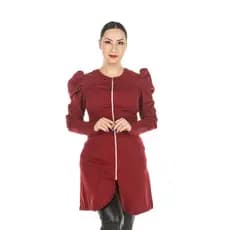 Jaleco Feminino Manga Longa Princesa Zíper Acinturado Marsala Esteticista Estudante Profissional