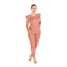 Conjunto Scrub Feminino Babados Nude Esteticista Casual Secretária Assistente Clínica Consultório Salão de Beleza