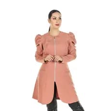 Jaleco Feminino Manga Longa Princesa Zíper Acinturado Nude Profissional Esteticista Clínica Consultório Salão de Beleza