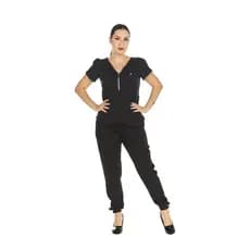 Conjunto Scrub Feminino Manga Curta Transpassado Preto Uniforme Profissional Salão de Beleza Clínica Consultório Casual